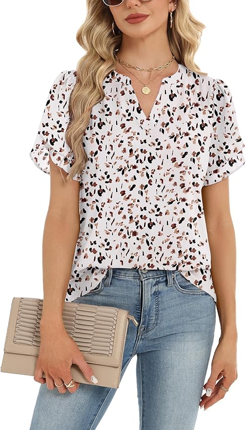 Zeagoo Womens Dressy Casual Shirts Short Sleeve V Neck Work Blouse Business Casual Summer Chiffon Tops photo 2