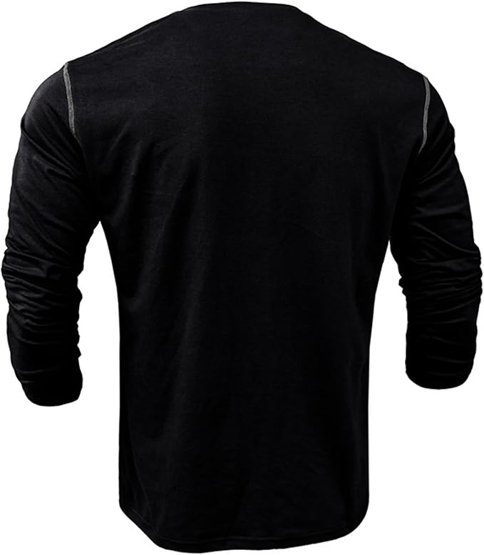 Men's Muscle Henley Shirt Long Sleeve Button Crewneck Lightweight Athletic Gym Workout Slim Fit Button Down Tee photo 3