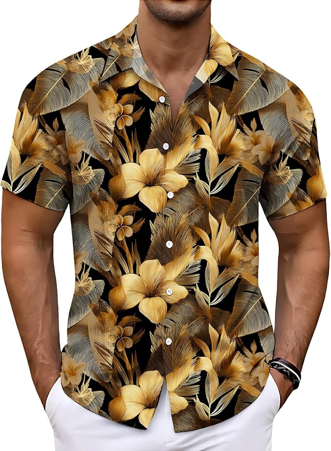 Men's Hawaiian Button Down Shirts Short Sleeve Tops Plus Size Graphic Casual Lightweight Loose Beach Gym Shirt