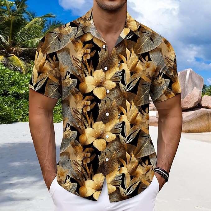 Men's Hawaiian Button Down Shirts Short Sleeve Tops Plus Size Graphic Casual Lightweight Loose Beach Gym Shirt photo 2