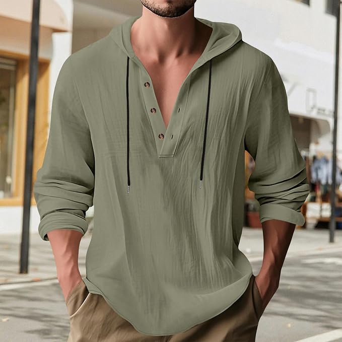 Hoodie Shirts for Men Button Up Drawstring Plus Size Casual Hippie Business Pullover Summer Workout Beach Tops photo 2