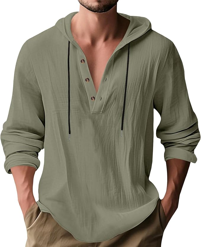 Hoodie Shirts for Men Button Up Drawstring Plus Size Casual Hippie Business Pullover Summer Workout Beach Tops