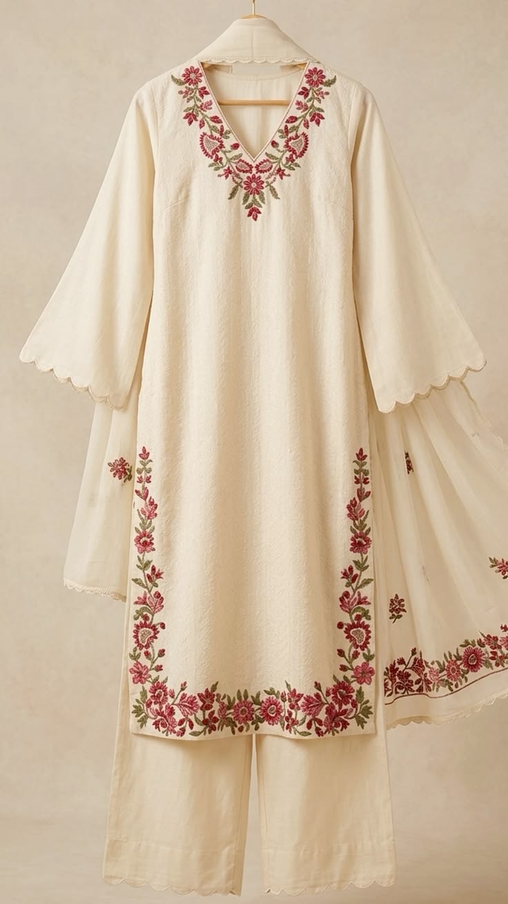 Daily Fashion & Style Guide Elegant V-Neck Embroidered Kurta Palazzo Set | ANNI Designer