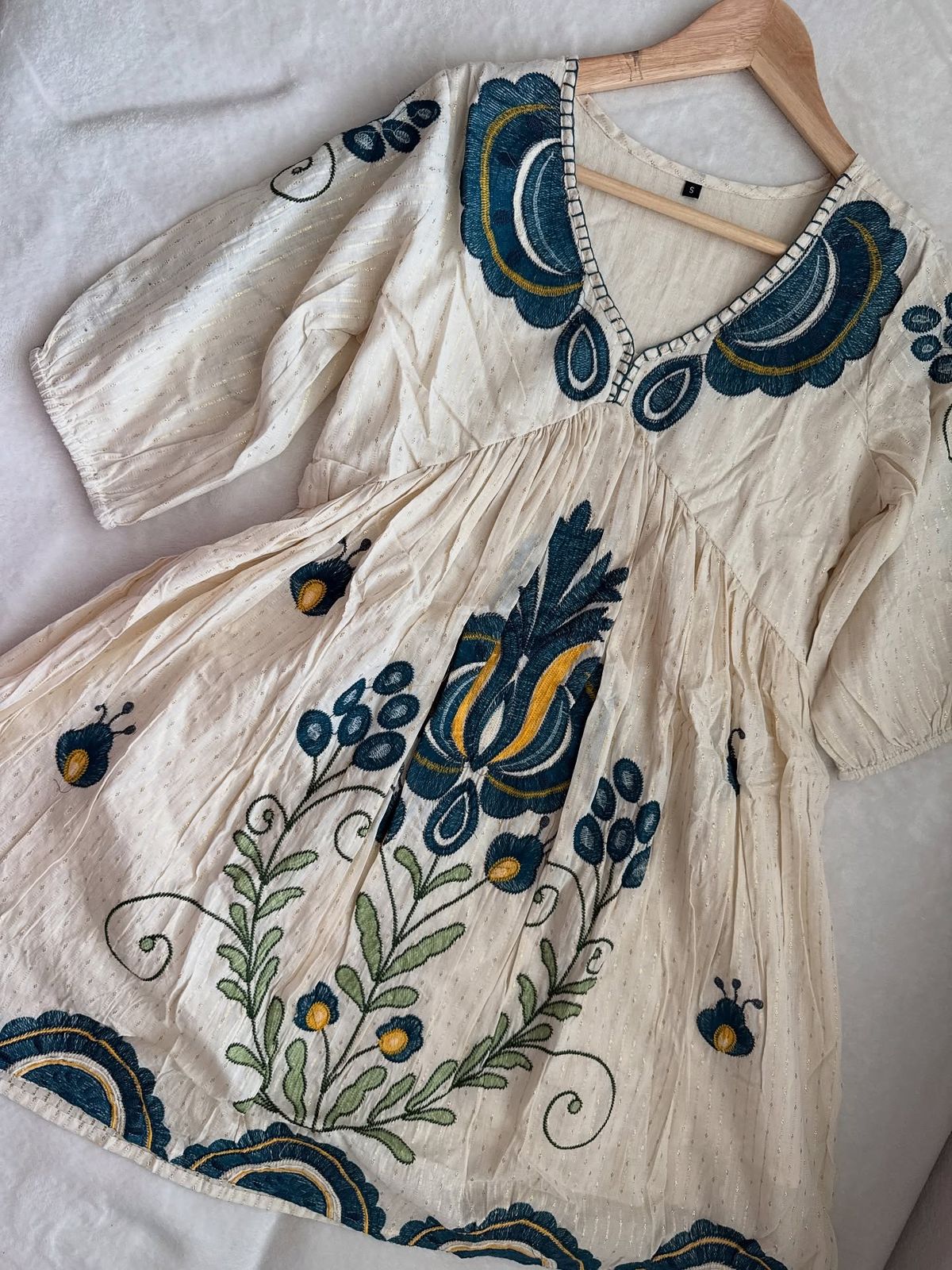 Cotton floral embroidered boho summer short dresses 💕| Women's Boho Floral Embroidered Flared Mini Dress – Off White