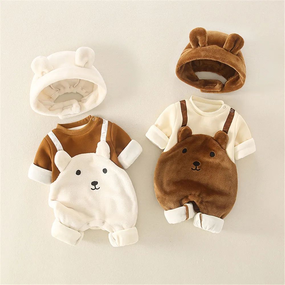 Baby Bear Winter Clothing Set – 3 Piece Fleece Outfit with Romper, Sweatshirt & Hood Cap |
