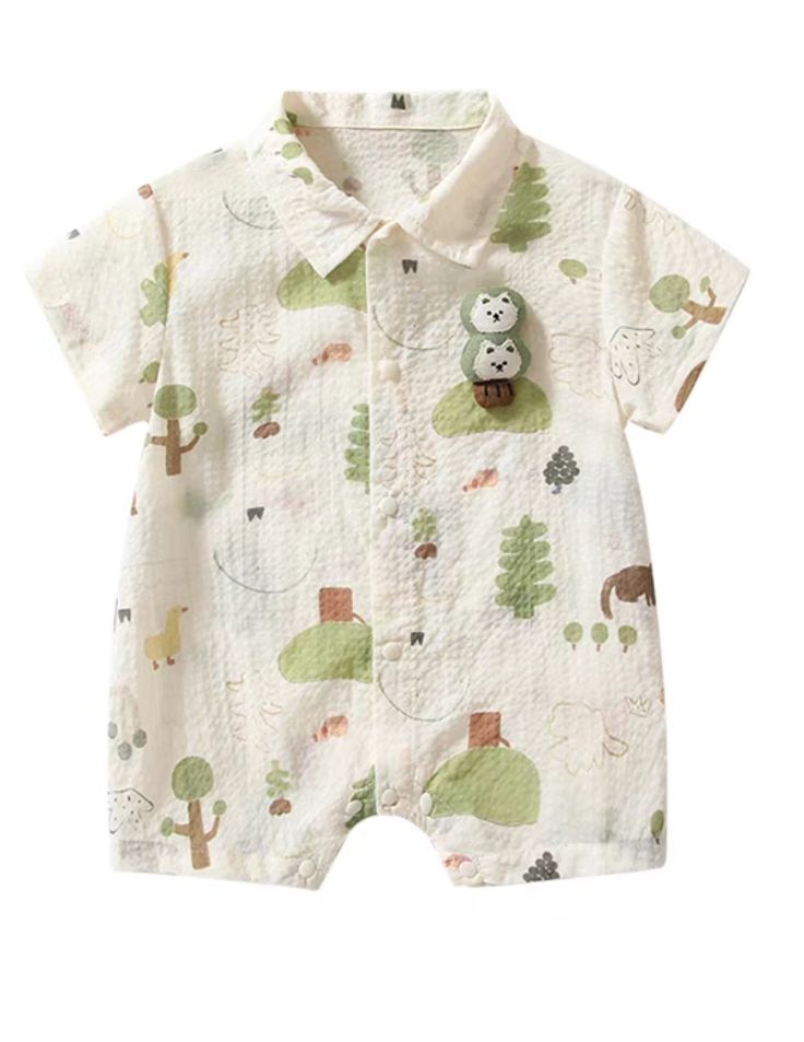 Baby Cartoon Print Cotton Romper – Half Sleeve Collared Summer Jumpsuit | Premium Baby Cartoon Print Cotton Romper | Skin-Friendly Material | Half Sleeves for Comfortable Wear