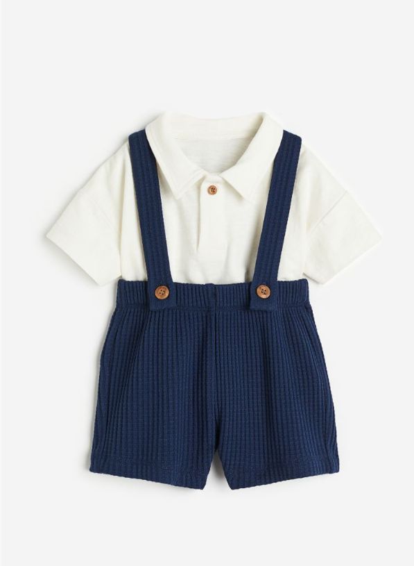 Baby Suspender Shorts Set with Polo T-Shirt – 2 Piece Cotton Outfit  | Premium Baby Suspender Shorts & Polo T-Shirt Set