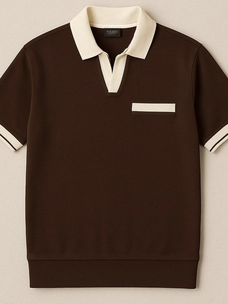 Men's Premium Brown Polo T-Shirt – Contrast Collar Casual Half Sleeve Tee | Elegant Brown Color with Contrast White Collar | Comfortable Regular Fit