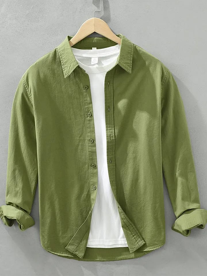 Men's Olive Green Casual Cotton Shirt – Full Sleeve Button Down Overshirt | Men's Premium Olive Green Casual Full Sleeve Shirt |  Ideal for Casual, Office & Smart Casual Wear