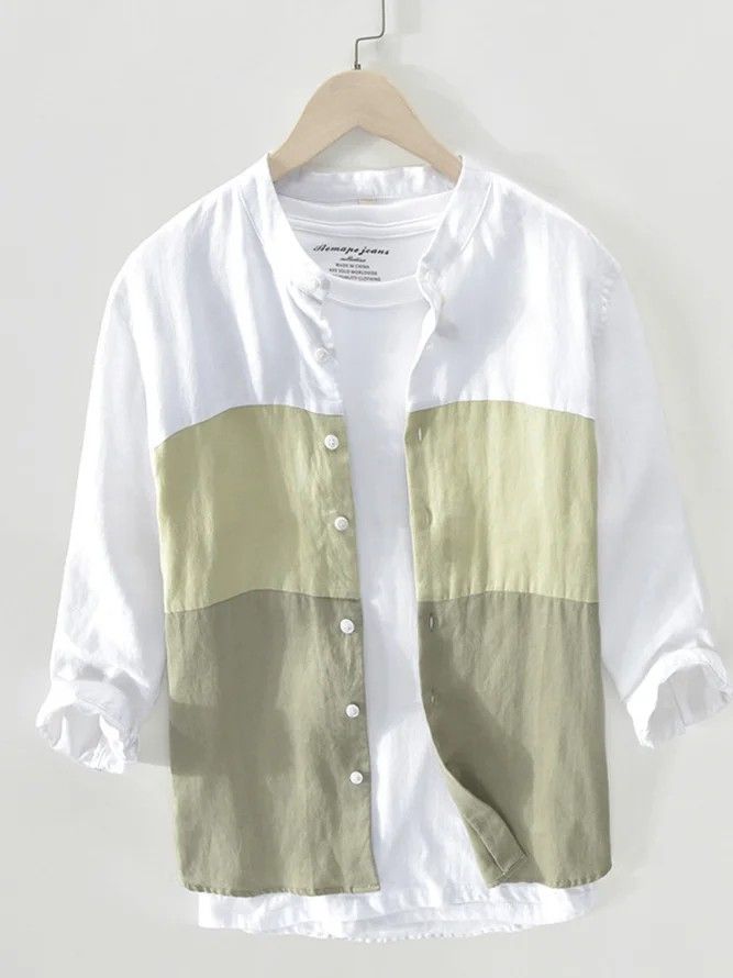 Men's Color Block Casual Shirt – Full Sleeve Cotton Blend Mandarin Collar Shirt | Men's Premium Color Block Casual Shirt | Perfect for Casual & Smart Casual Wear | Front Button Closure
