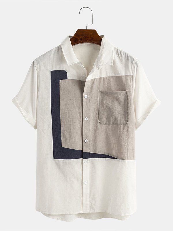 Men's Premium Abstract Print Casual Shirt – Half Sleeve Cotton Blend Summer Shirt | Stylish Abstract Geometric Print | Half Sleeve Design | Perfect for Casual, Vacation & Resort Wear