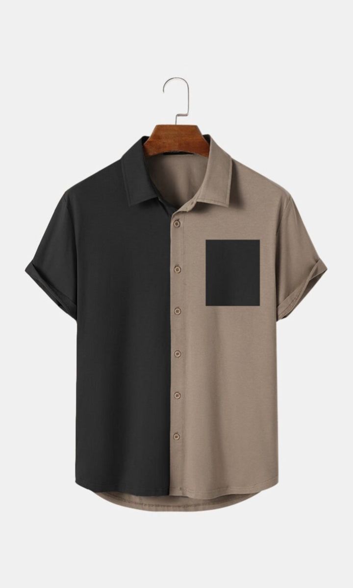 Men's Dual Tone Casual Shirt – Half Sleeve Color Block Cotton Blend Shirt | Premium Cotton Blend Fabric |  Half Sleeves with Rolled Cuffs | Soft, Lightweight & Breathable