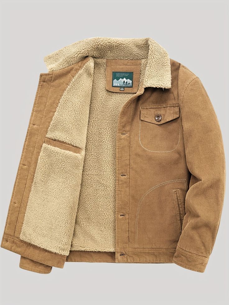 Men's Corduroy Sherpa Lined Winter Jacket – Premium Warm Casual Coat | Men's Premium Corduroy Sherpa Lined Jacket | Soft Sherpa Fleece Inner Lining