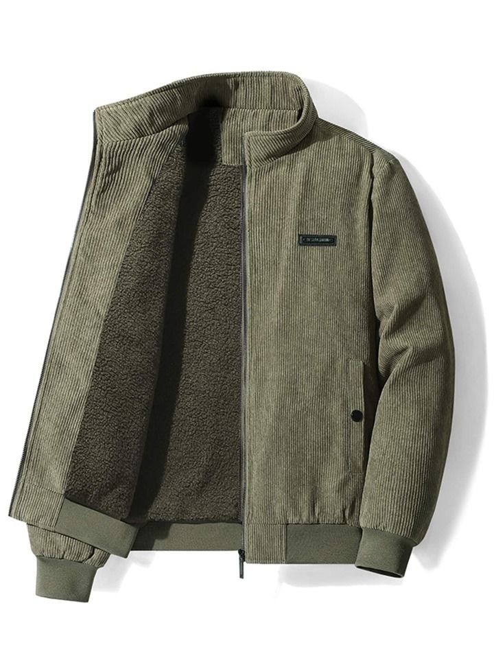 Men's Olive Corduroy Bomber Jacket – Sherpa Lined Full Zip Winter Jacket | Premium Corduroy Fabric | Perfect for Winter & Casual Wear