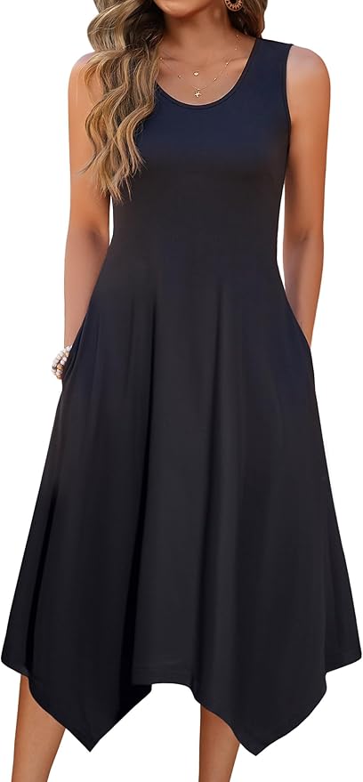 Zeagoo Womens Casual Dress for Summer Tank Dress Loose Flowy Beach Dress with Pockets Hankerchief Flare Midi Sundress 2026