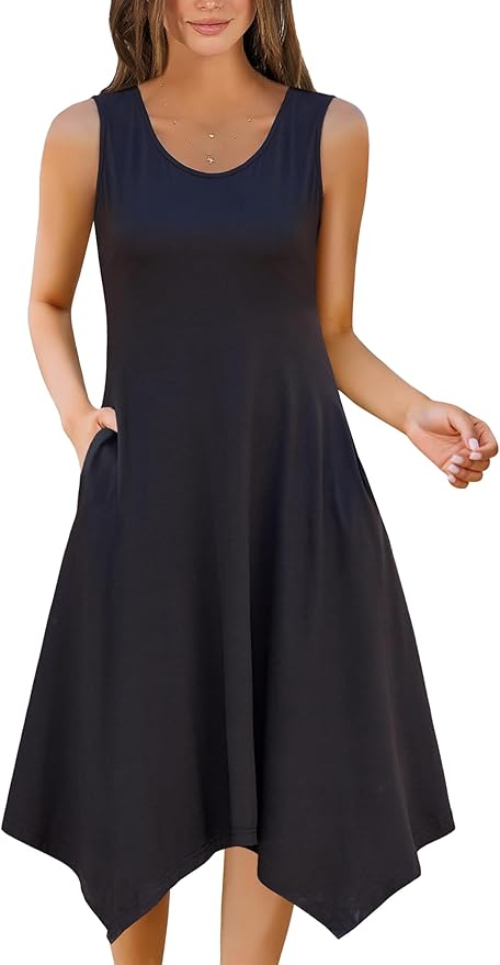 Zeagoo Womens Casual Dress for Summer Tank Dress Loose Flowy Beach Dress with Pockets Hankerchief Flare Midi Sundress 2026 photo 2