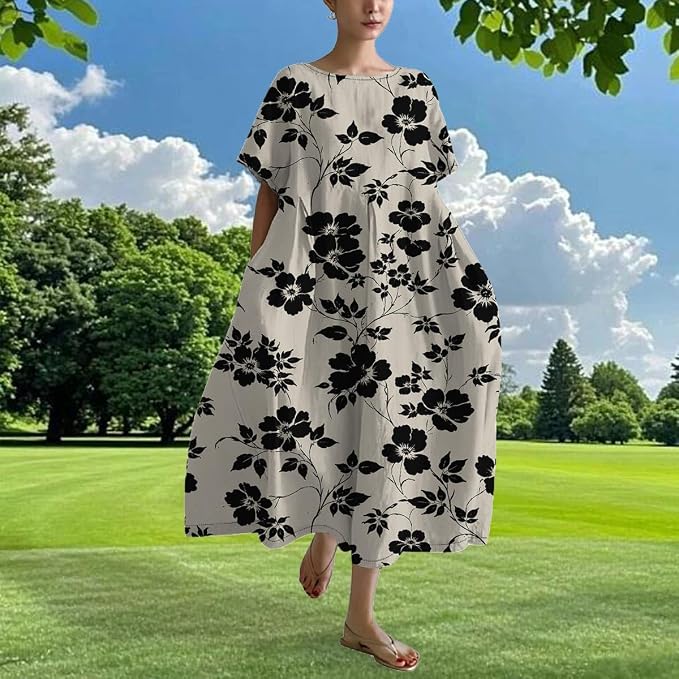 ZOCANIA Boho Floral Dresses for Women Casual Beach Midi Dress Summer 2026 A Line Beach Resort Wear Sundress with Pockets photo 2