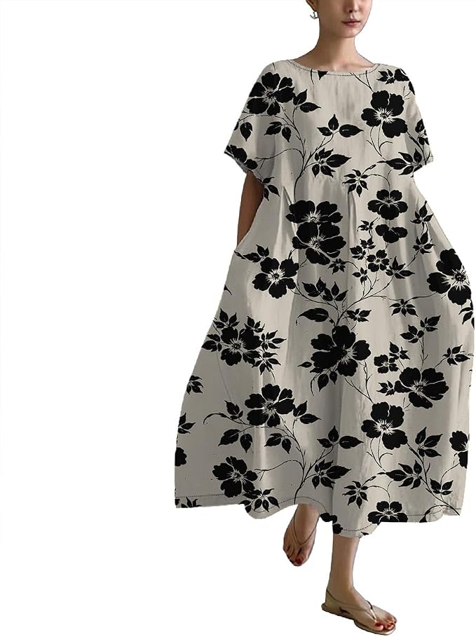 ZOCANIA Boho Floral Dresses for Women Casual Beach Midi Dress Summer 2026 A Line Beach Resort Wear Sundress with Pockets