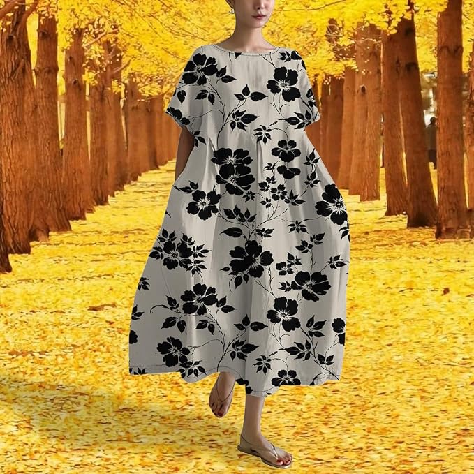 ZOCANIA Boho Floral Dresses for Women Casual Beach Midi Dress Summer 2026 A Line Beach Resort Wear Sundress with Pockets photo 3