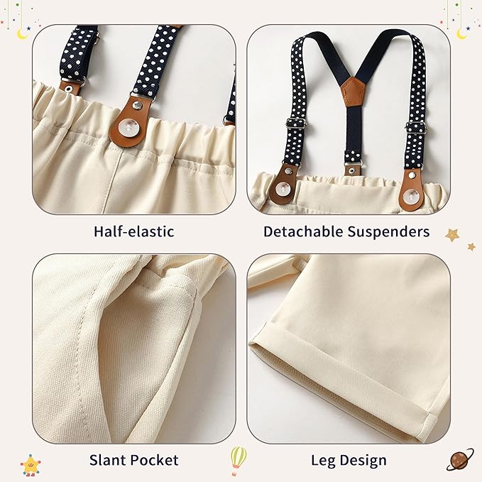 Volunboy Baby Boy Formal Short Set Toddler Summer Gentleman Outfit Kid Short Sleeve Bowtie Shirt Suspender Shorts Suit photo 3
