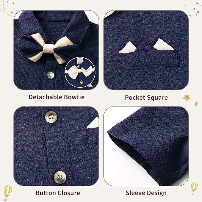 Volunboy Baby Boy Formal Short Set Toddler Summer Gentleman Outfit Kid Short Sleeve Bowtie Shirt Suspender Shorts Suit photo 2
