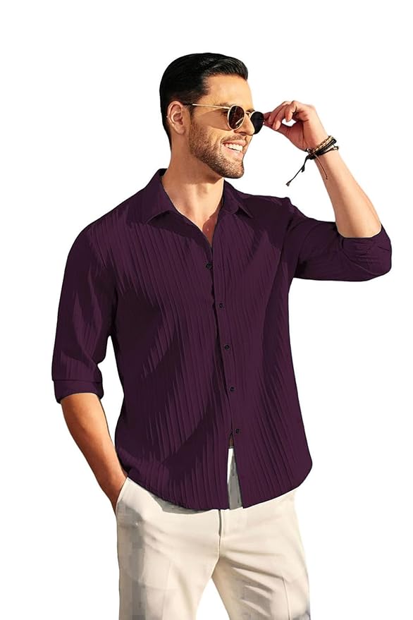 DEELMO Men's Casual Button Down Shirts Long Sleeve Linen Shirt Fashion Textured Beach Summer Shirt photo 2