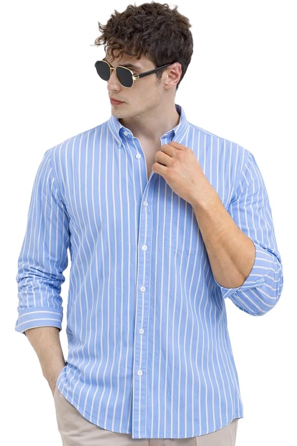 U TURN Men's Casual Printed Striped Stylish Latest Formal Plus Size Shirt for Men | Cotton Mix 220 GSM