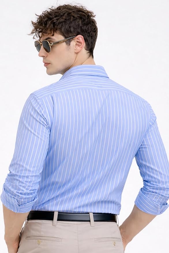U TURN Men's Casual Printed Striped Stylish Latest Formal Plus Size Shirt for Men | Cotton Mix 220 GSM photo 3