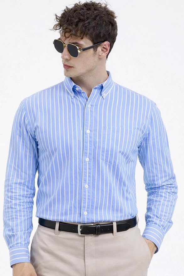 U TURN Men's Casual Printed Striped Stylish Latest Formal Plus Size Shirt for Men | Cotton Mix 220 GSM photo 2