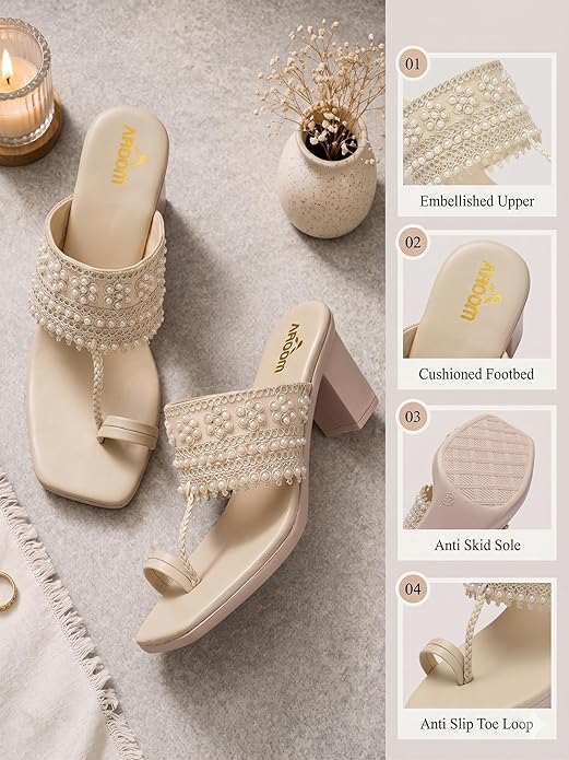 AROOM Women's One Toe Block Heels Stability | Comfortable & Stylish Sandals for Women & Girls | Women Wedge Heels Thong Sandals| Comfort Orthopaedic Sandals | Doctor Heels Slippers | Arch Support & St photo 2