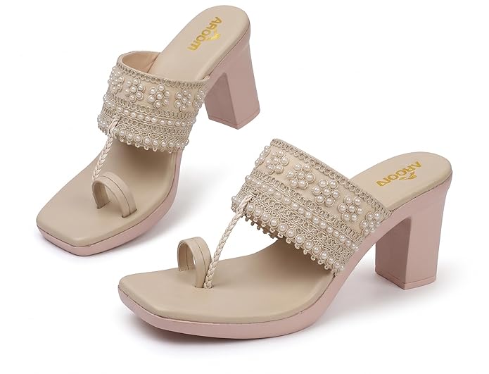 AROOM Women's One Toe Block Heels Stability | Comfortable & Stylish Sandals for Women & Girls | Women Wedge Heels Thong Sandals| Comfort Orthopaedic Sandals | Doctor Heels Slippers | Arch Support & St