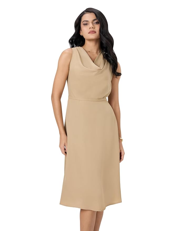 Symbol Premium Women's Cowl Neck Sleeveless Dress | Knee-Length | A-Line | Concealed Side Zipper (Available in Plus Sizes)