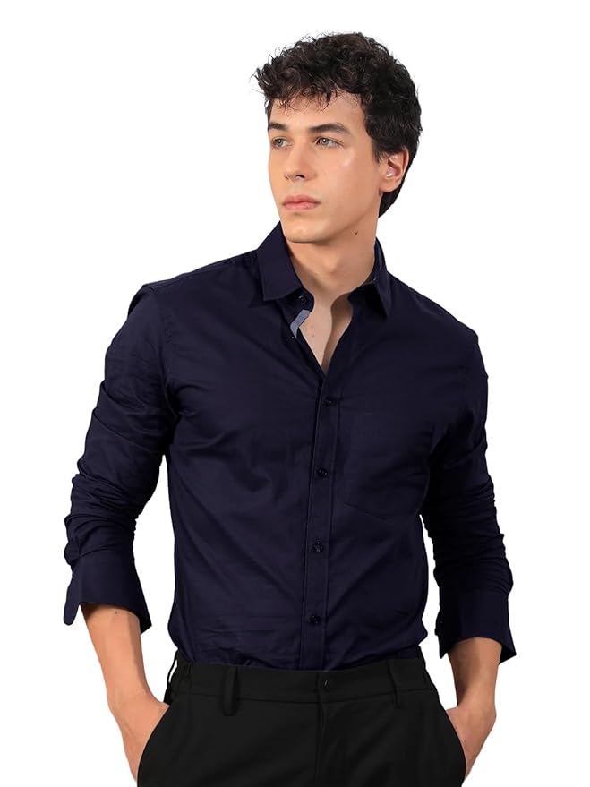 Pinkmint Mens Cotton Blend Regular Fit Long Sleeve Button Down White Shirt for Men Collared Casual Formal Soild Shirt