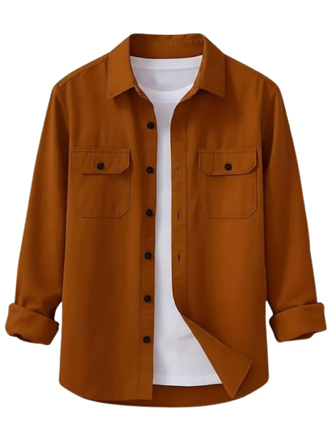 DEELMO Men’s Stylish Cotton Blend Casual Shirt || Full Sleeve Button-Down Shirt with Dual Flap Pockets || Comfortable Breathable Fabric || Perfect for Casual Office and Outing Wear photo 3