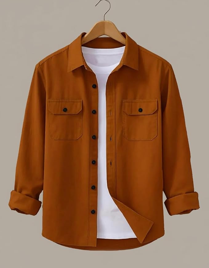 DEELMO Men’s Stylish Cotton Blend Casual Shirt || Full Sleeve Button-Down Shirt with Dual Flap Pockets || Comfortable Breathable Fabric || Perfect for Casual Office and Outing Wear photo 2