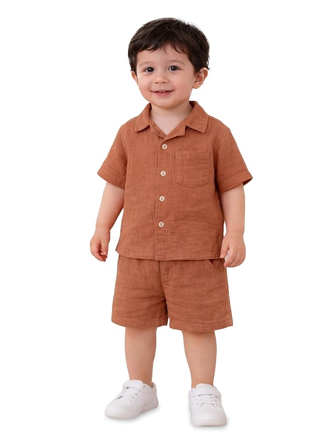 Kidbea Organic Cotton Shirt & Pant Co-ord Set for Kids | Elegant & Comfortable Summer Wear | Stylish Half Sleeve Shirt with Bow & Comfy Shorts photo 4