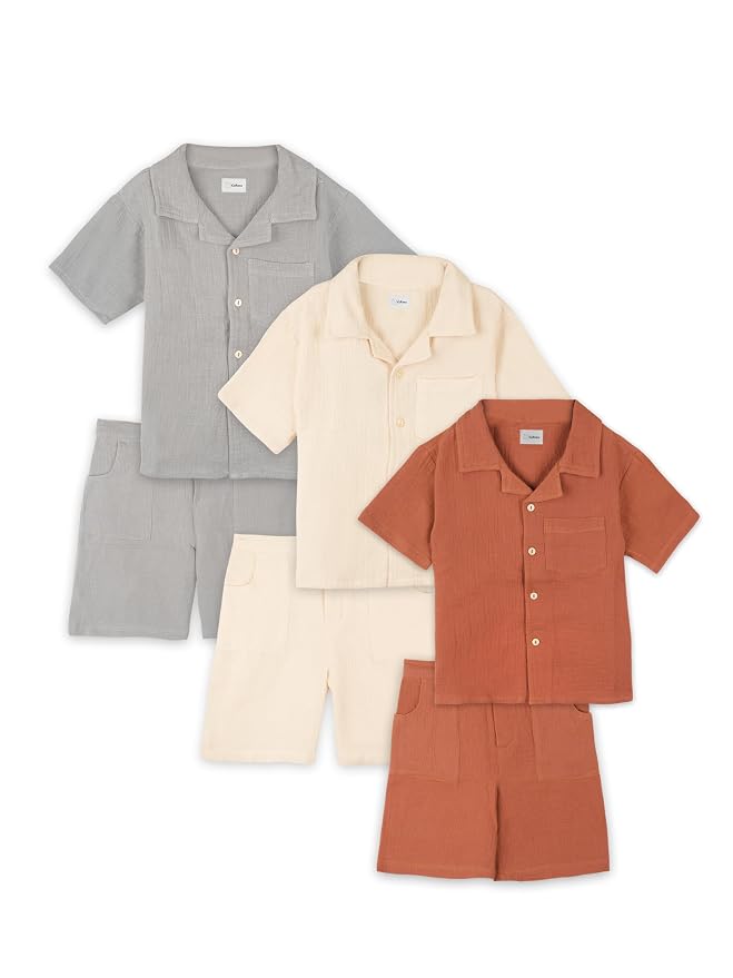 Kidbea Organic Cotton Shirt & Pant Co-ord Set for Kids | Elegant & Comfortable Summer Wear | Stylish Half Sleeve Shirt with Bow & Comfy Shorts