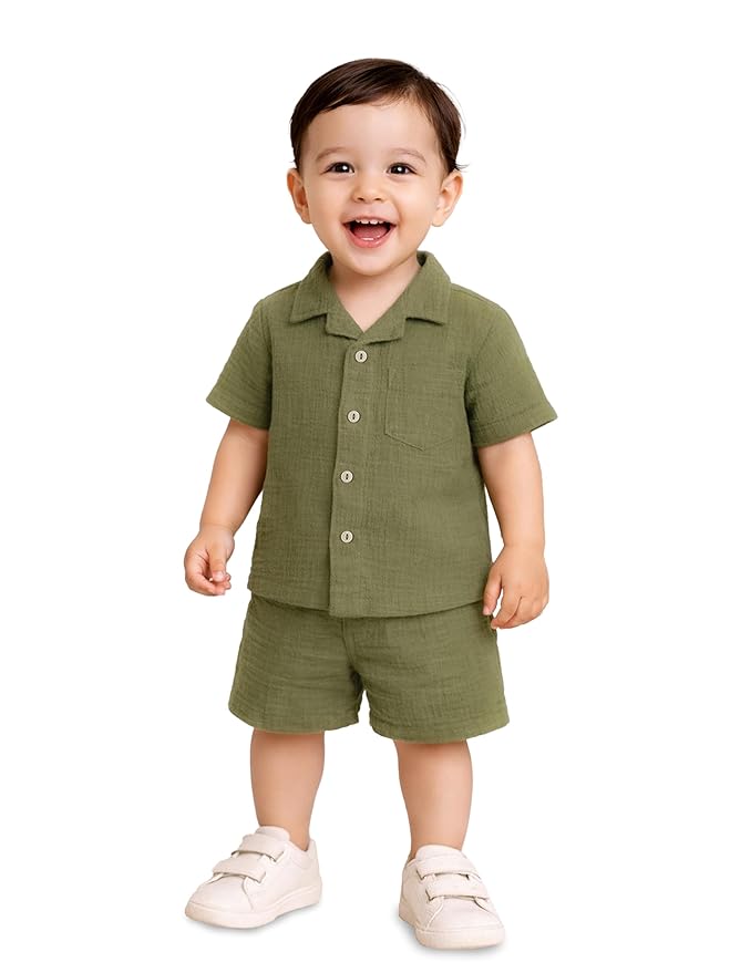 Kidbea Organic Cotton Shirt & Pant Co-ord Set for Kids | Elegant & Comfortable Summer Wear | Stylish Half Sleeve Shirt with Bow & Comfy Shorts photo 2