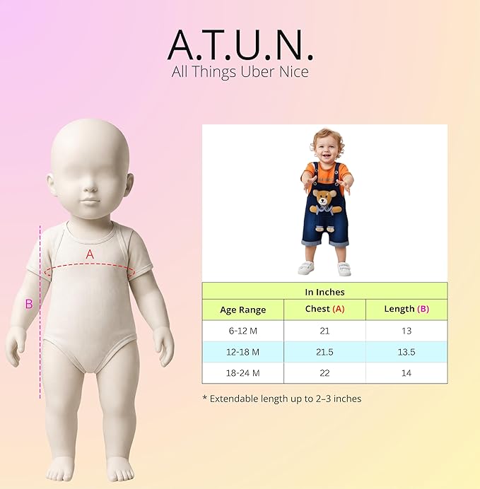 A.T.U.N. (ALL THINGS UBER NICE) Baby Boys Cotton Denim Dungaree Set with 3D Teddy Bear Design | Printed T-Shirt with Adjustable Straps | Stylish & Comfortable Daily Outfit for Baby Unisex photo 3