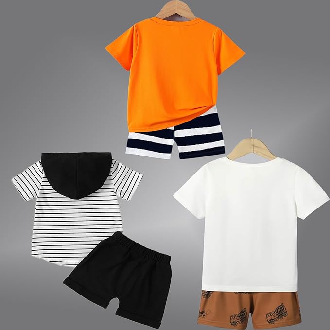 Lofn Unisex-Child Cotton Clothing Sets for Baby Boys & Baby Girls Printed Kids Clothing Sets - Unisex Clothing sets Half sleeve T-Shirt & Shorts Pack Of 3 (T84OR-T70WH-18-T83CP) photo 3