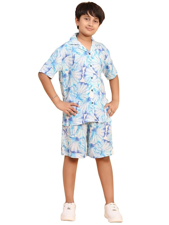 Ninos Dreams Boys Cotton Rayon Halfsleeves Coord Set with Shirt & Shorts/Boys Vacation wear/boys co ord set/Boys Tropical print Shirt & Shorts set/Boys Clothing Set