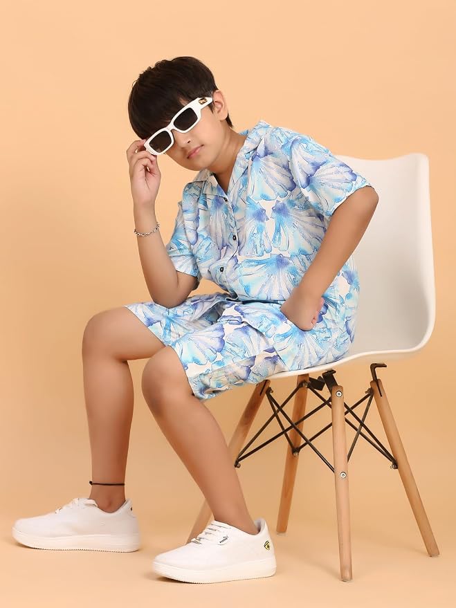 Ninos Dreams Boys Cotton Rayon Halfsleeves Coord Set with Shirt & Shorts/Boys Vacation wear/boys co ord set/Boys Tropical print Shirt & Shorts set/Boys Clothing Set photo 3