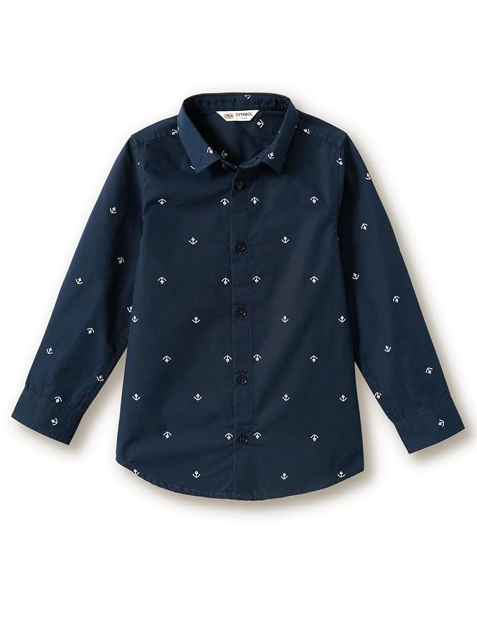 Amazon Brand - Symbol Boys Regular Cotton All Over Printed Full Sleeve Shirt