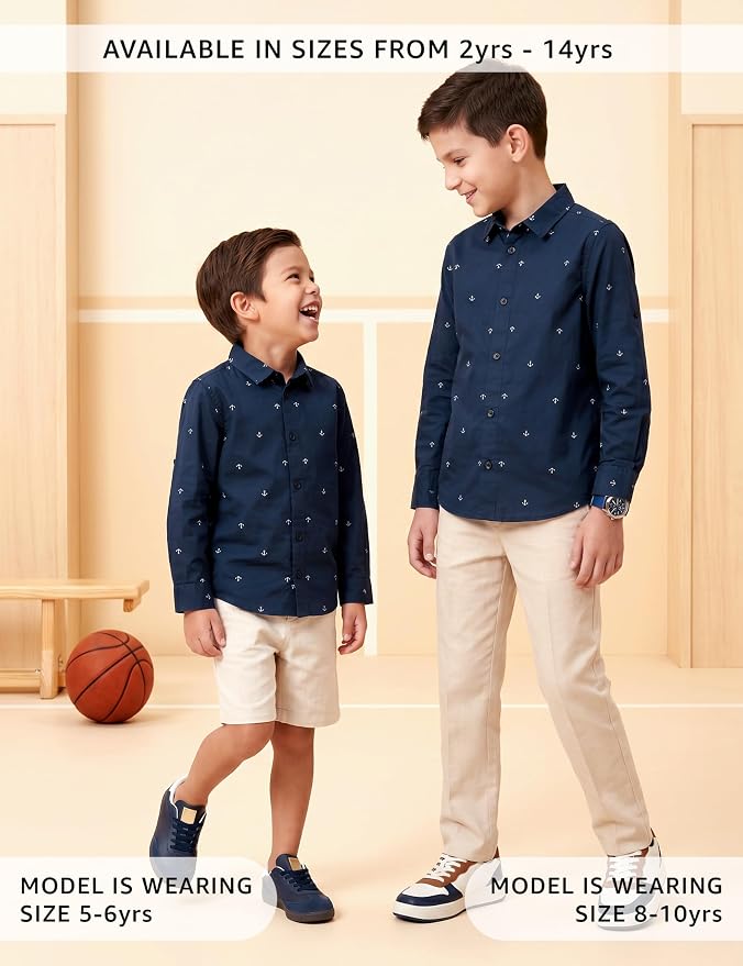 Amazon Brand - Symbol Boys Regular Cotton All Over Printed Full Sleeve Shirt photo 2