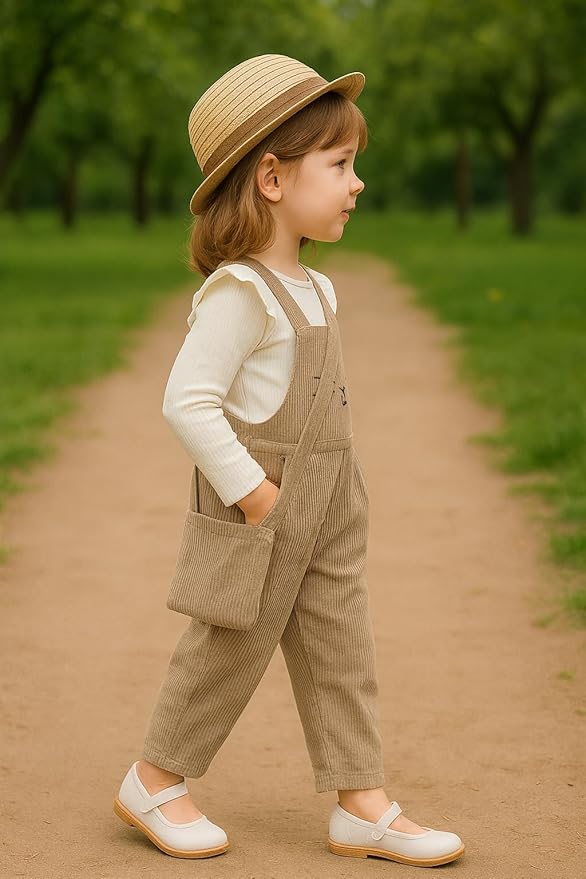 Girl's Cotton Blend Dungaree Set with T-Shirt Relaxed Fit Solid Pattern Full Sleeves Modern Style and Standard Length photo 3