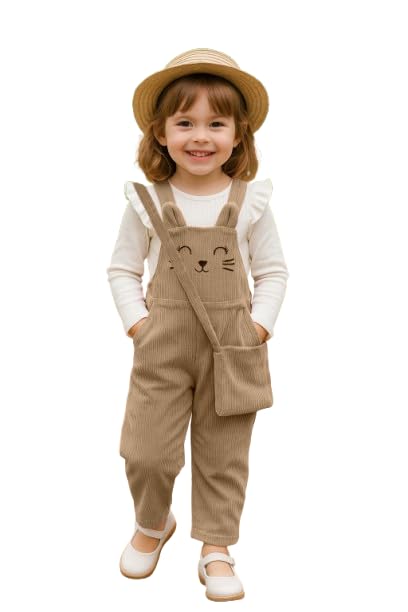 Girl's Cotton Blend Dungaree Set with T-Shirt Relaxed Fit Solid Pattern Full Sleeves Modern Style and Standard Length