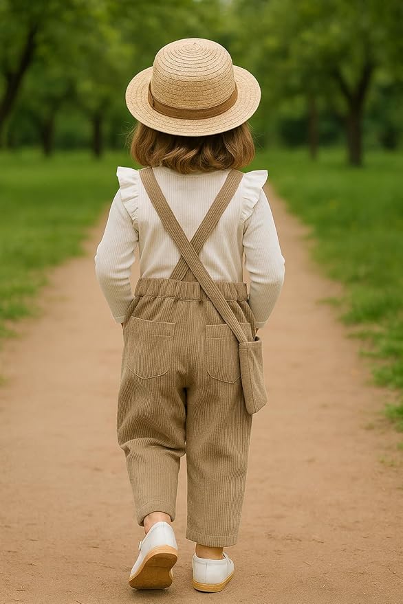 Girl's Cotton Blend Dungaree Set with T-Shirt Relaxed Fit Solid Pattern Full Sleeves Modern Style and Standard Length photo 2